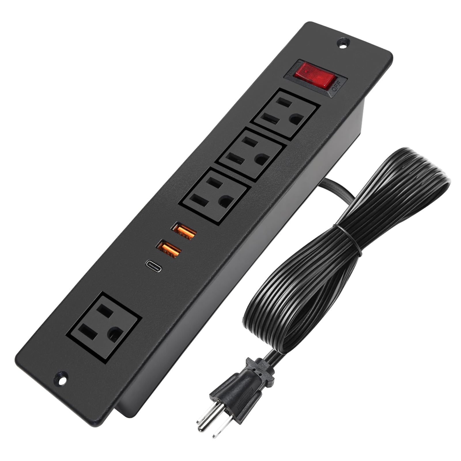 4 LEAF Multicontacto Empotrable con USB C 20W Carga Rápida, Regleta de Alimentación PD con Type c Enchufe 4 Tomas 3 USB (PD20W y QC18W, Total 20W) Puertos Negro