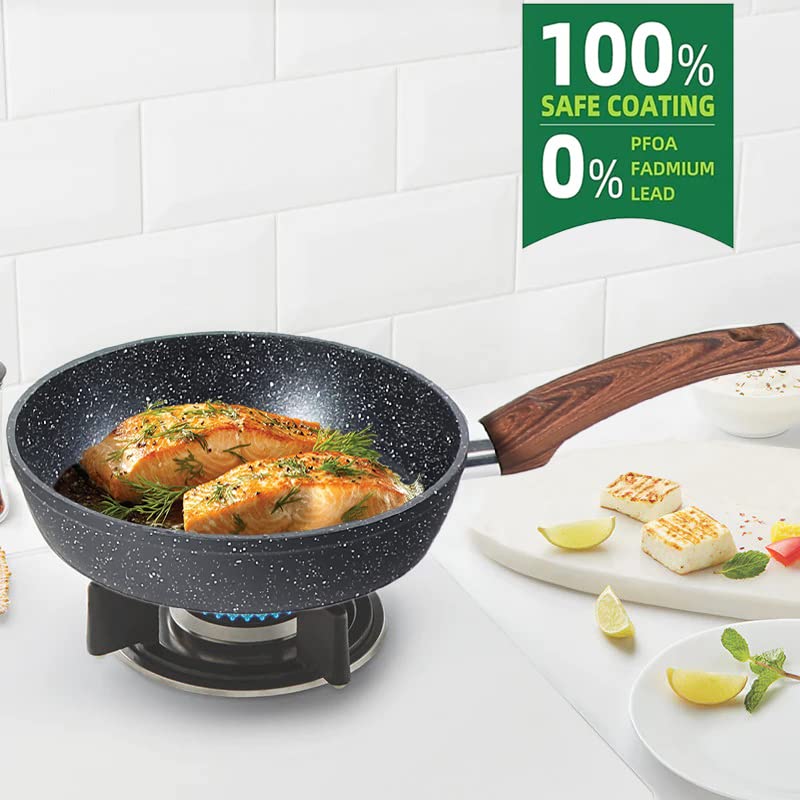 Kitchen Academy - Juego de utensilios de cocina de inducción - Juego de sartenes y ollas antiadherentes de granito negro