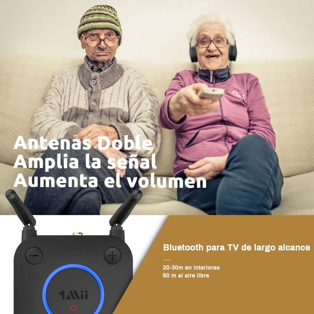 Transmisor Bluetooth 5.2 1Mii Negro con Entrada Óptica y Largo Alcance para TV