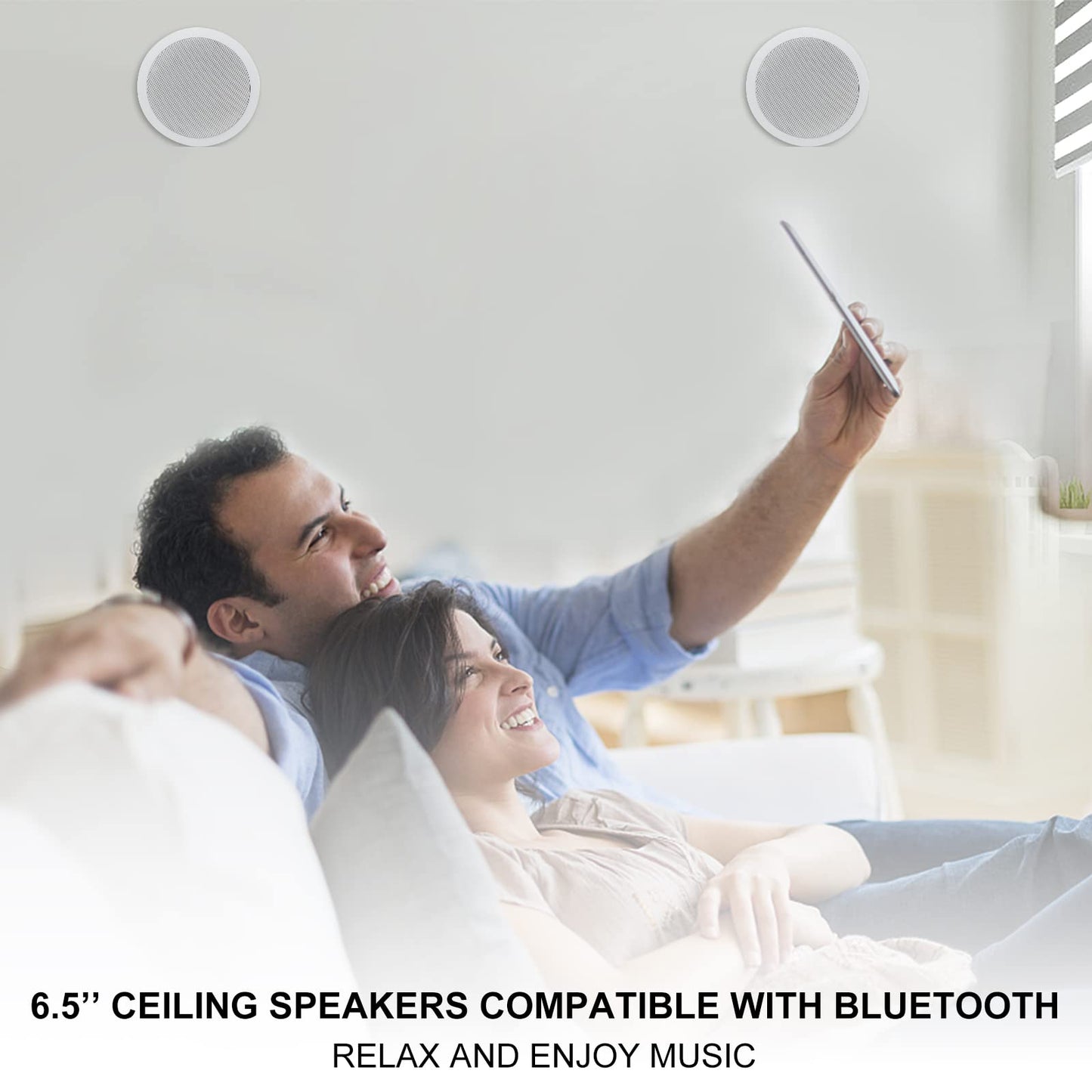 Paquete de altavoces de techo Herdio de 6.5'' 640W 2-vías con Bluetooth, excelente para sistema de cine en casa, sala de estar, oficina, montaje empotrado con cable (4 altavoces)