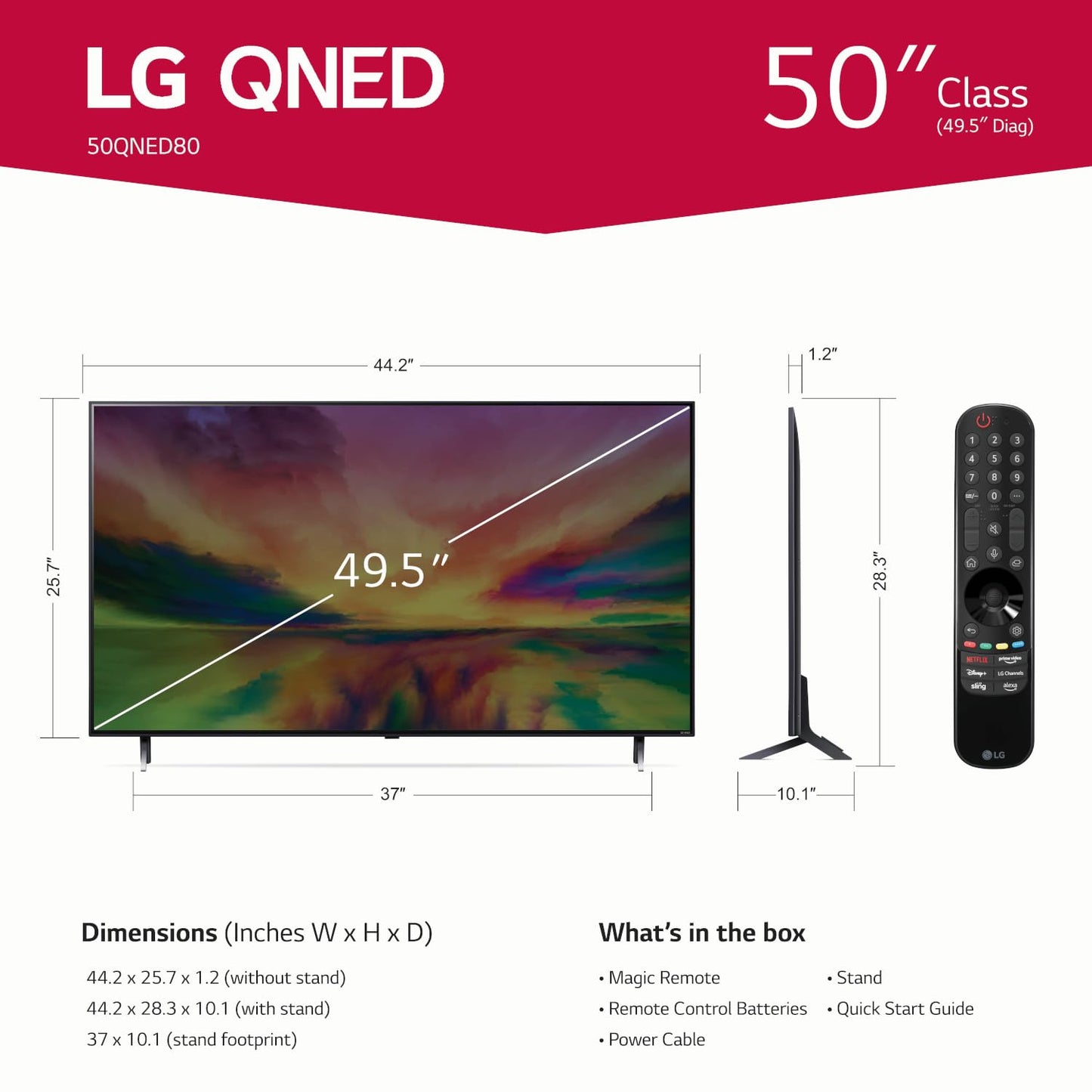 LG Serie QNED80 Mini LED QNED de 50 Pulgadas Smart TV 4K Pantalla Plana para Juegos con Control Remoto mágico Alimentado por IA con Alexa | Modelo 50QNED80URA, 2023