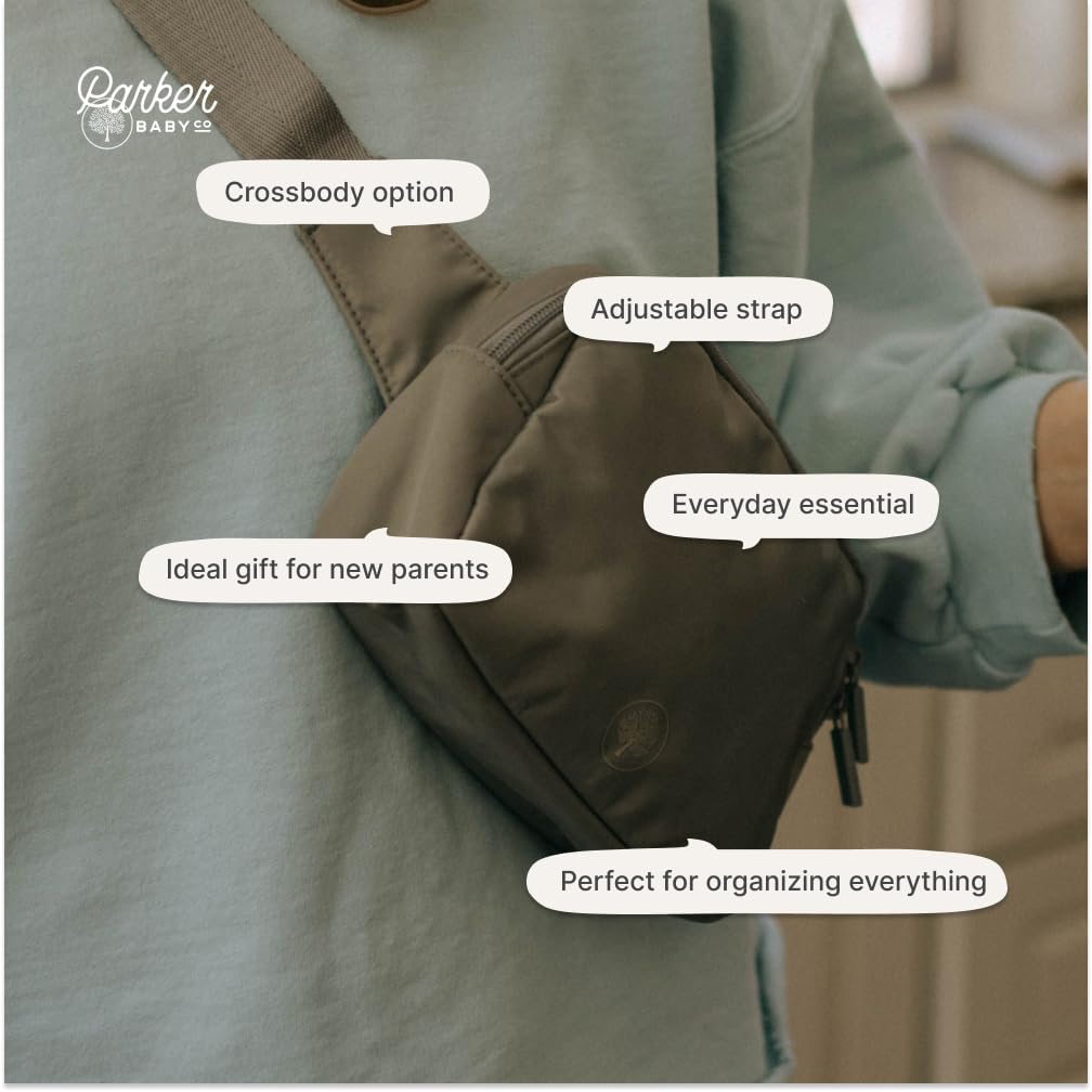 Parker Baby Co. - Riñonera, Bolsa Cruzada para Mamás, con amplio espacio para pañales | "Birch Belt Bag", Gris