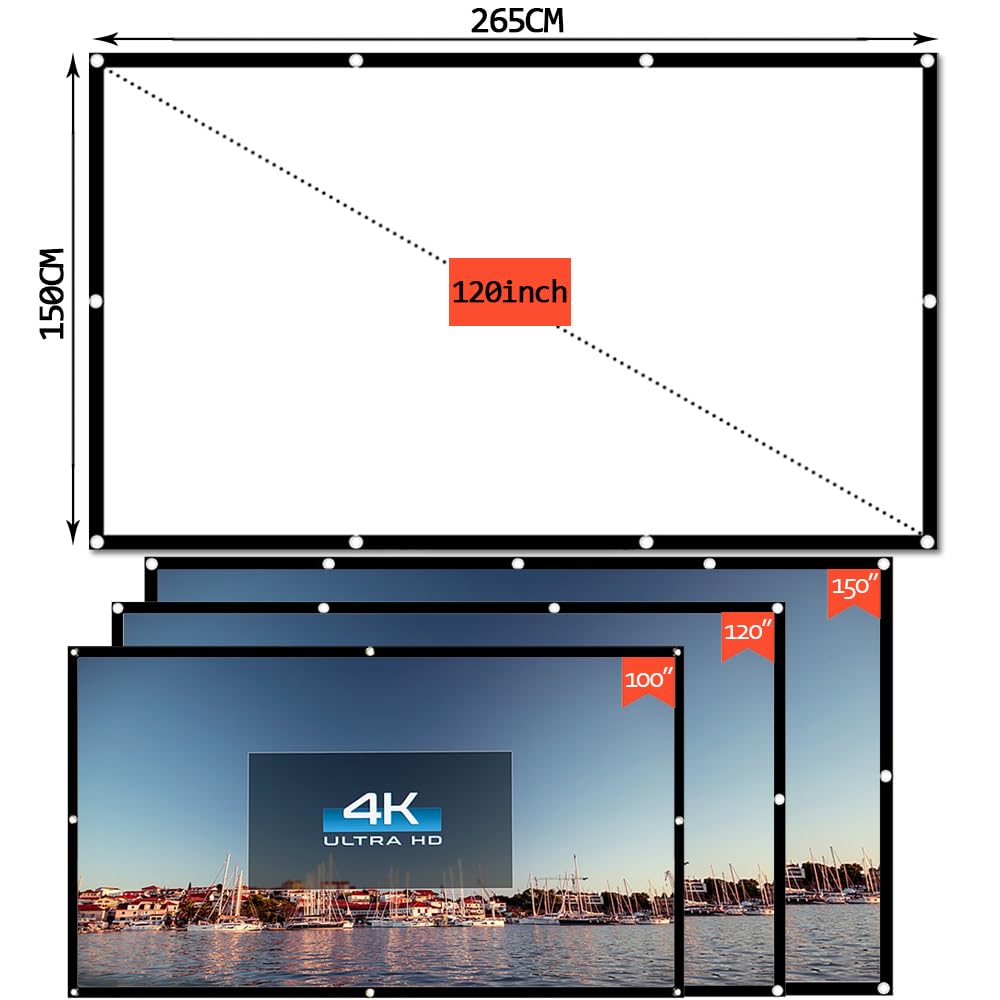 Visualización de Proyección de 120 Pulgadas,16:9 HD Pantalla de Proyector Portátil,Visualización de Proyector de Doble Cara,Pantalla de Cine Plegable para Camping,Cine en Casa,Oficina (120Pulgadas)
