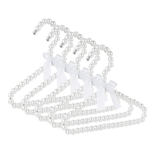 Adorila - Paquete de 5 Perchas de Perlas para niños, pequeñas Perlas con Lazo, Elegantes Perchas estándar para niños y Perros (Blanco)