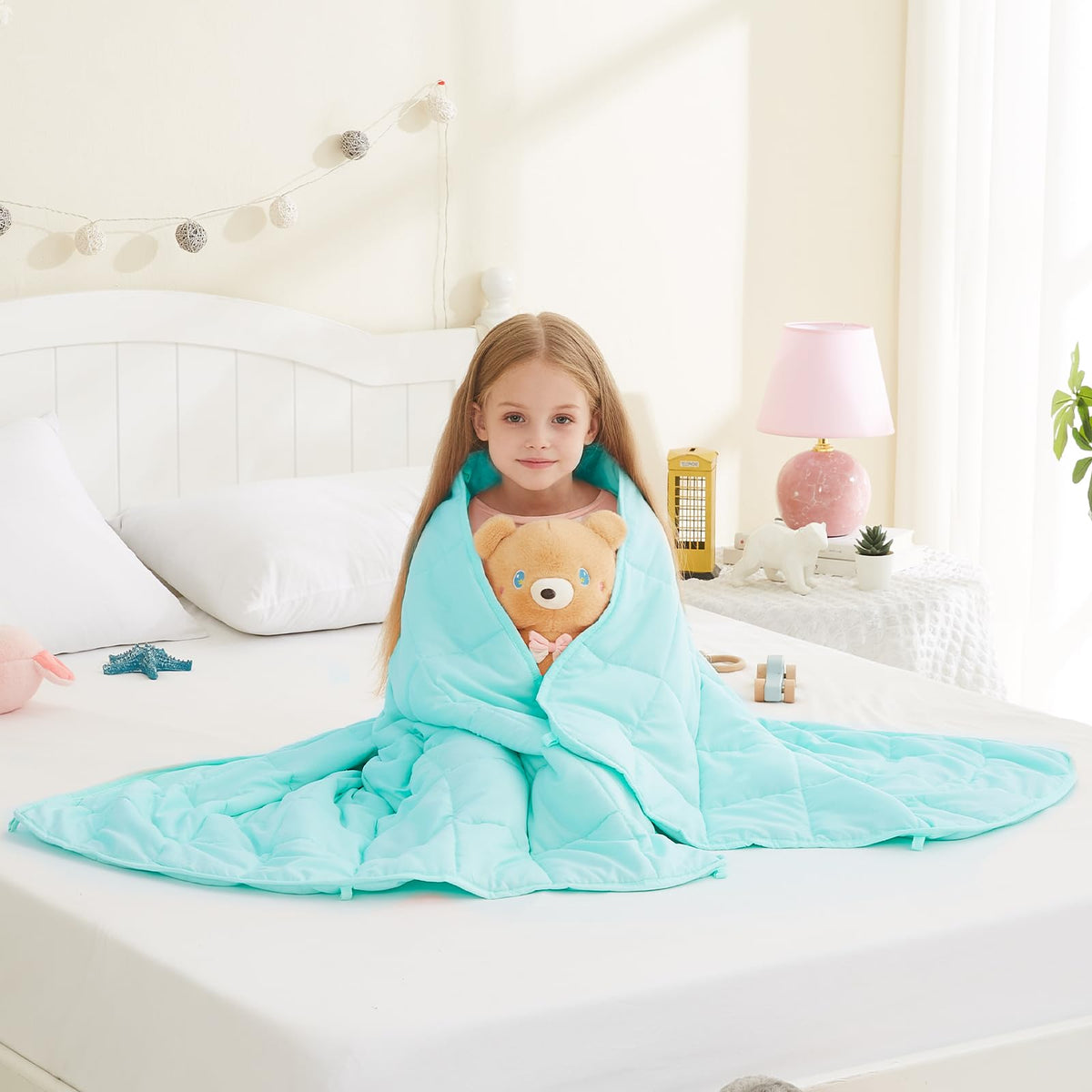 L'Agraty Manta pequeña de microfibra con peso, con perlas de vidrio, suave y gruesa para todas las estaciones, 91.4 x 122 cm, 2.26 kg