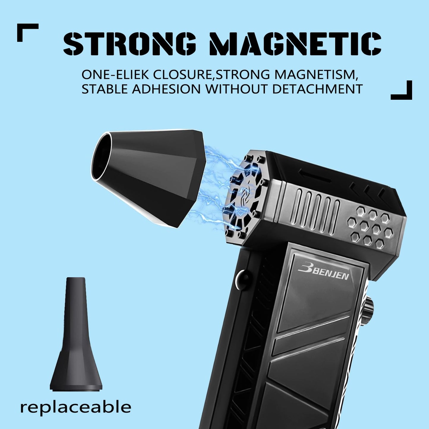 BENJEN - Soplador de aire comprimido, eléctrico, de 150 000 rpm para limpiar teclados y PC, velocidad ajustable infinitamente, sin cables, ventilador turbo, secador, soplador para coche y más