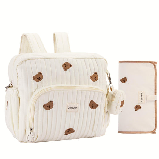 Mochila para Pañales GOBABYMART Ositos Beige con Cambiador y Bolsillos Aislados para Botellas