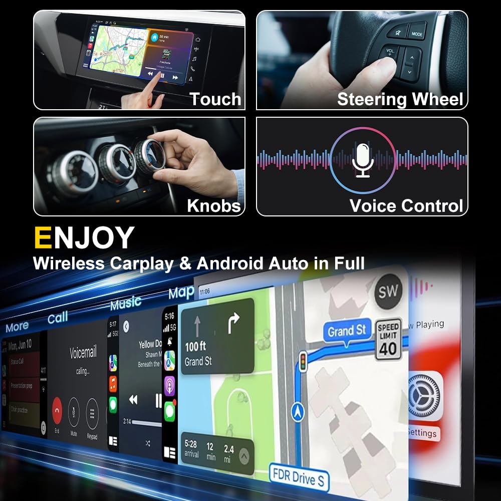 Pyniro Adaptador automático inalámbrico 2 en 1 CarPlay/Android, Plug & Play CarPlay Dongle se Convierte con Cable a inalámbrico con USB y USB-C/Tipo-C, conexión automática rápida, Control Estable y
