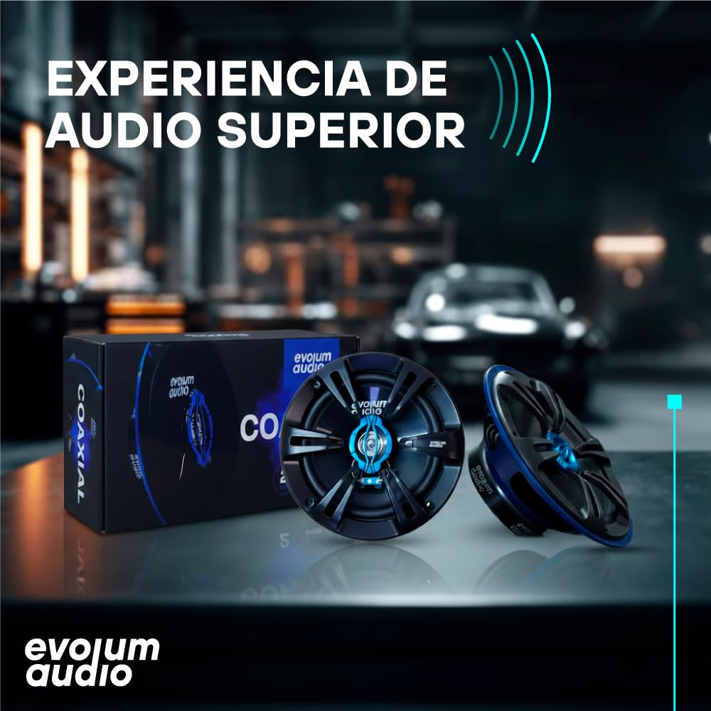 Evolum Audio - Kit Bocinas 2 Vías - Sonido Claro y Potente - Potencia RMS de 100 W - Gran Volumen y Claridad sin Distorsión - Fácil Instalación & Amplia Compatibilidad - Modelo Coaxial (6.5 in)