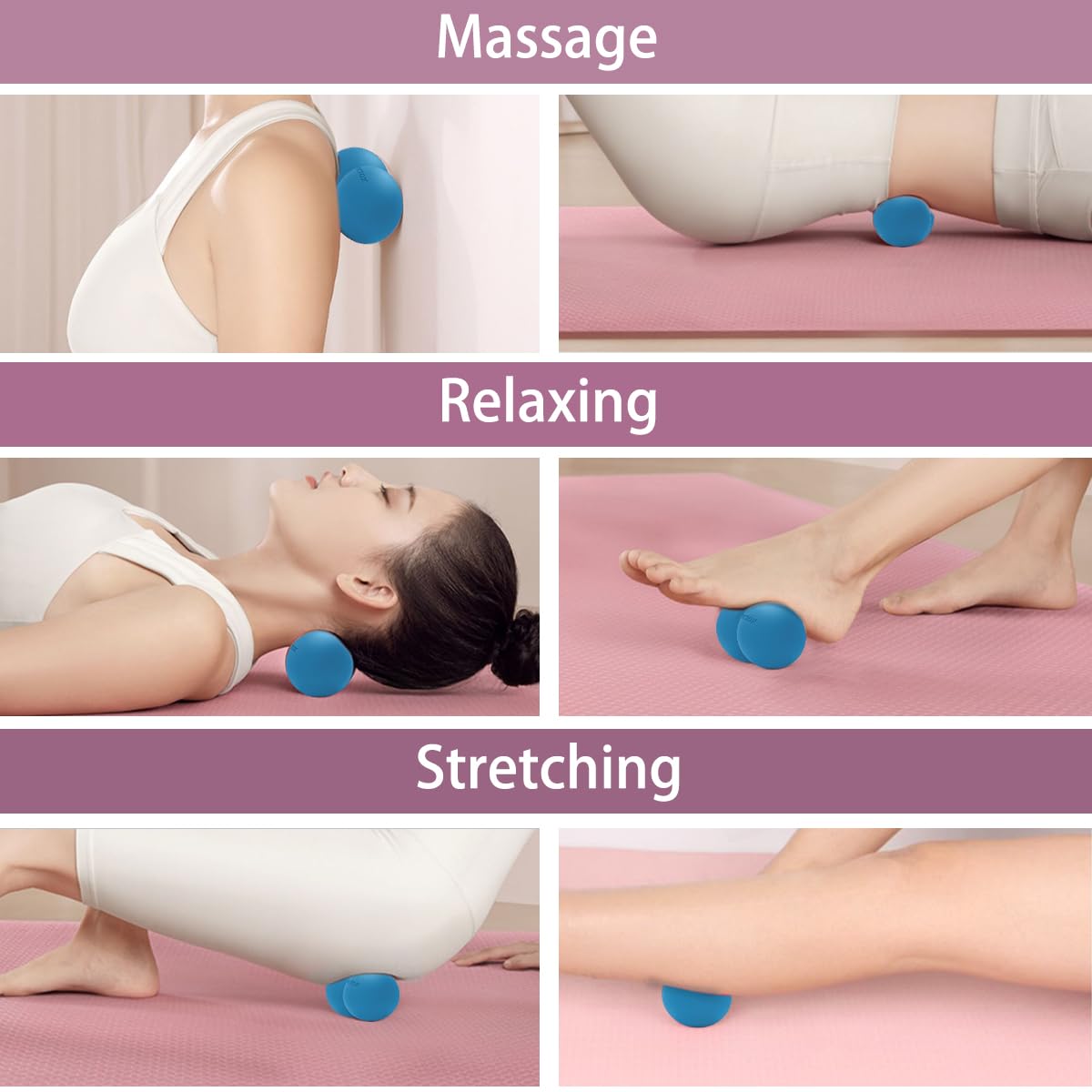 ANVICTOX Pelota De Masaje Maní, Bola Doble Lacrosse Para Cuello Y Espalda, Pelota Masajeador De Liberación Miofascial De Densidad Media Para Masaje De Tejido Profundo Nudos Musculares Terapi