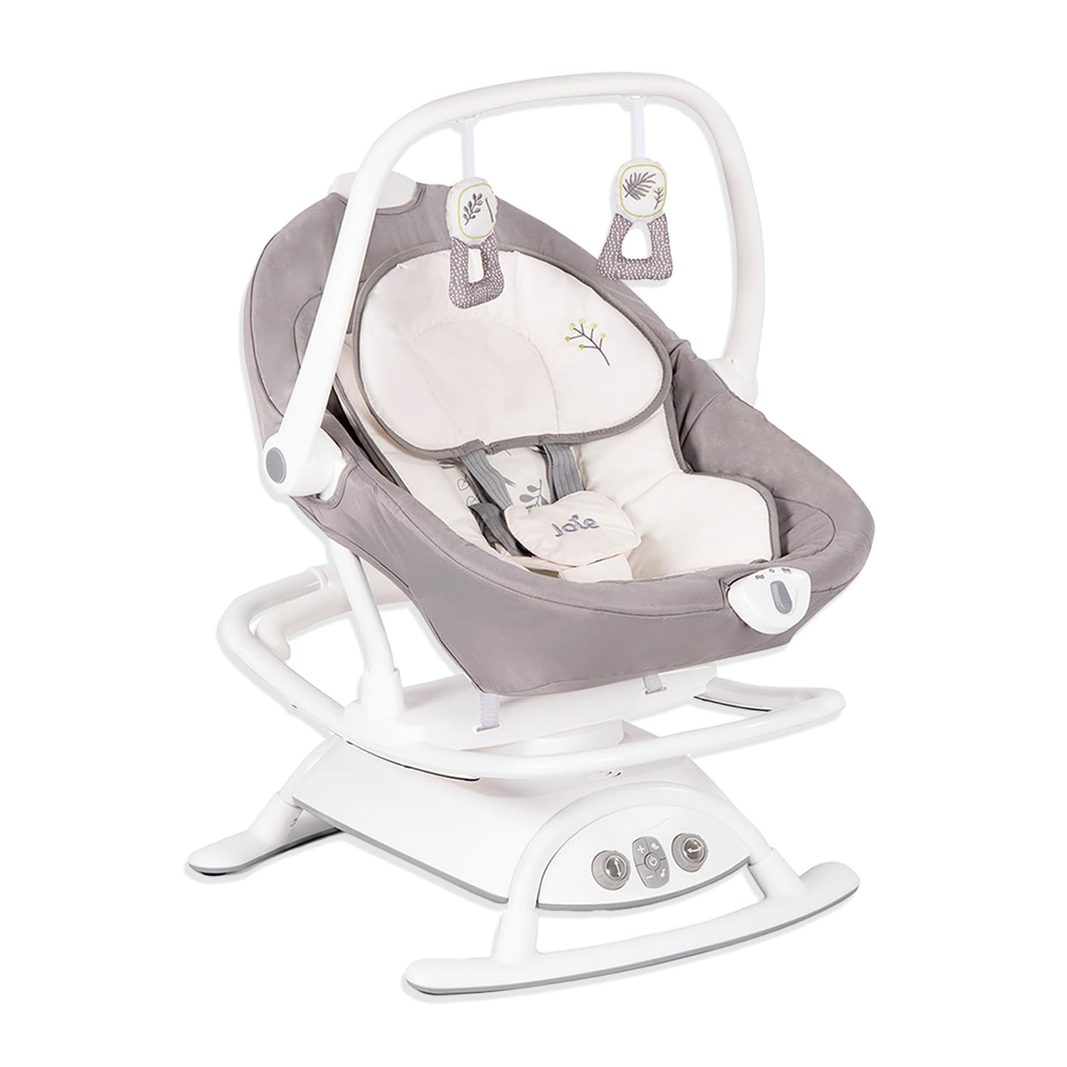 Joie Columpio Portatil para Bebe Sansa, Cuna Mecedora con Giro de 90°, Silla Mecedora Reclinable con 3 Posiciones y Vibracion Calmante, Bouncer Electrico para Bebe