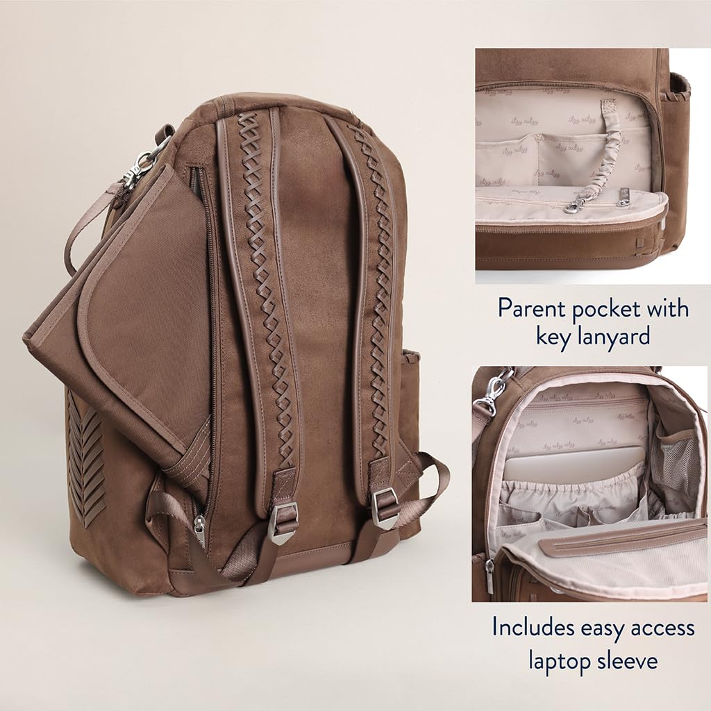 Itzy Ritzy - Mochila para pañales de gran capacidad Boss Plus con 19 bolsillos, cambiador, clips para carriola y correas cómodas (Aspen)