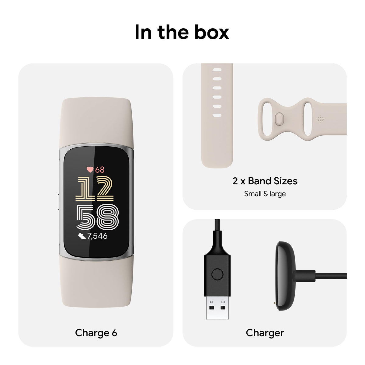Rastreador de Fitness Fitbit Charge 6 Porcelana Plata con Frecuencia Cardíaca y GPS