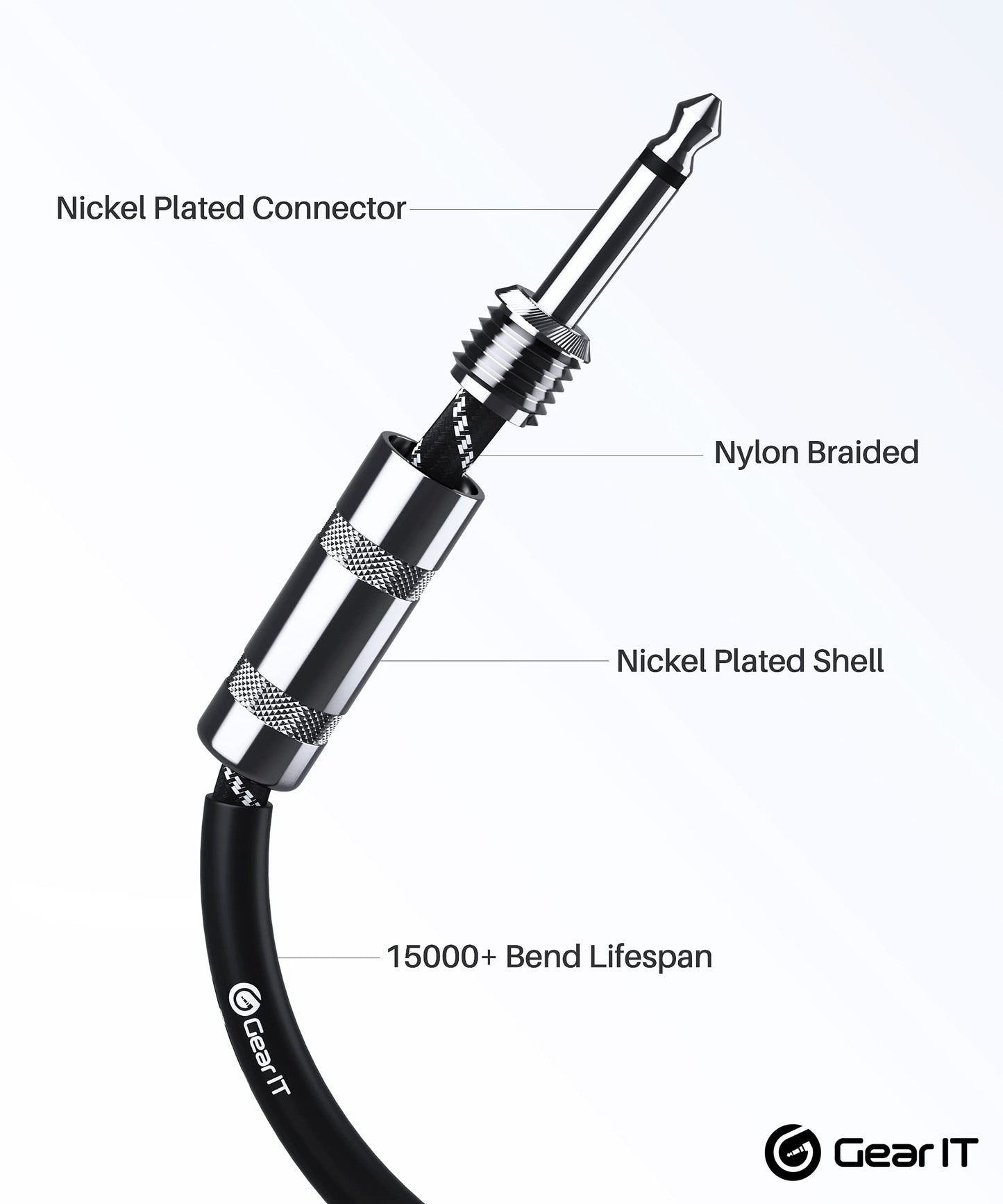 GEARit - Cable de audio para instrumento (25 pies) de 1/4 pulgadas a 1/4 pulgadas recto macho a macho para cable AMP, bajo y guitarra eléctrica, color negro y blanco