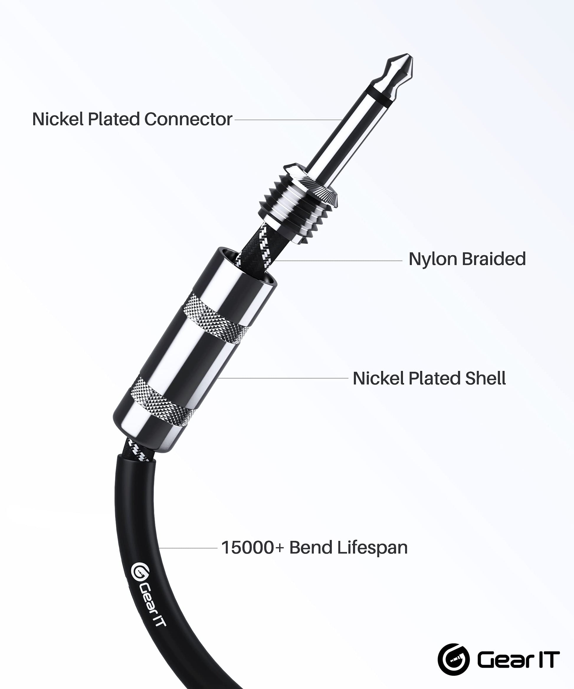 GEARit - Cable de audio para instrumento (25 pies) de 1/4 pulgadas a 1/4 pulgadas recto macho a macho para cable AMP, bajo y guitarra eléctrica, color negro y blanco