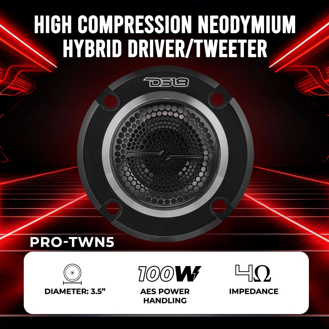 DS18 Pro-TWN5 - Altavoz de Agudos de neodimio de Alta compresión Super Bullet de 3.6 Pulgadas de 1.5 Pulgadas VC 400 MAX, 200W RMS, 4 ohmios con tweeters Integrados Son los Mejores en el Mercado de