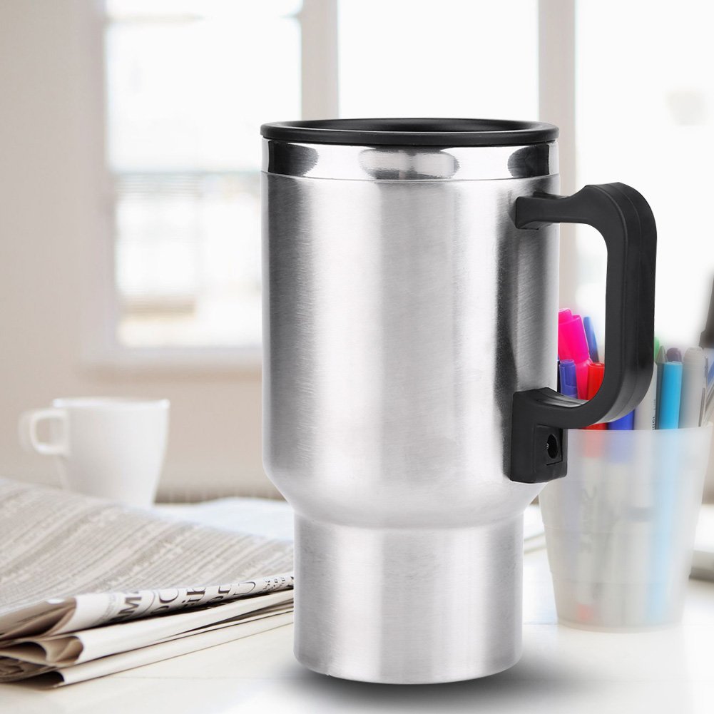 Hervidor de Agua Eléctrico 12V 450ml - Taza de Calefacción de Viaje de Acero Inoxidable para Café y Té - Portátil para Coche