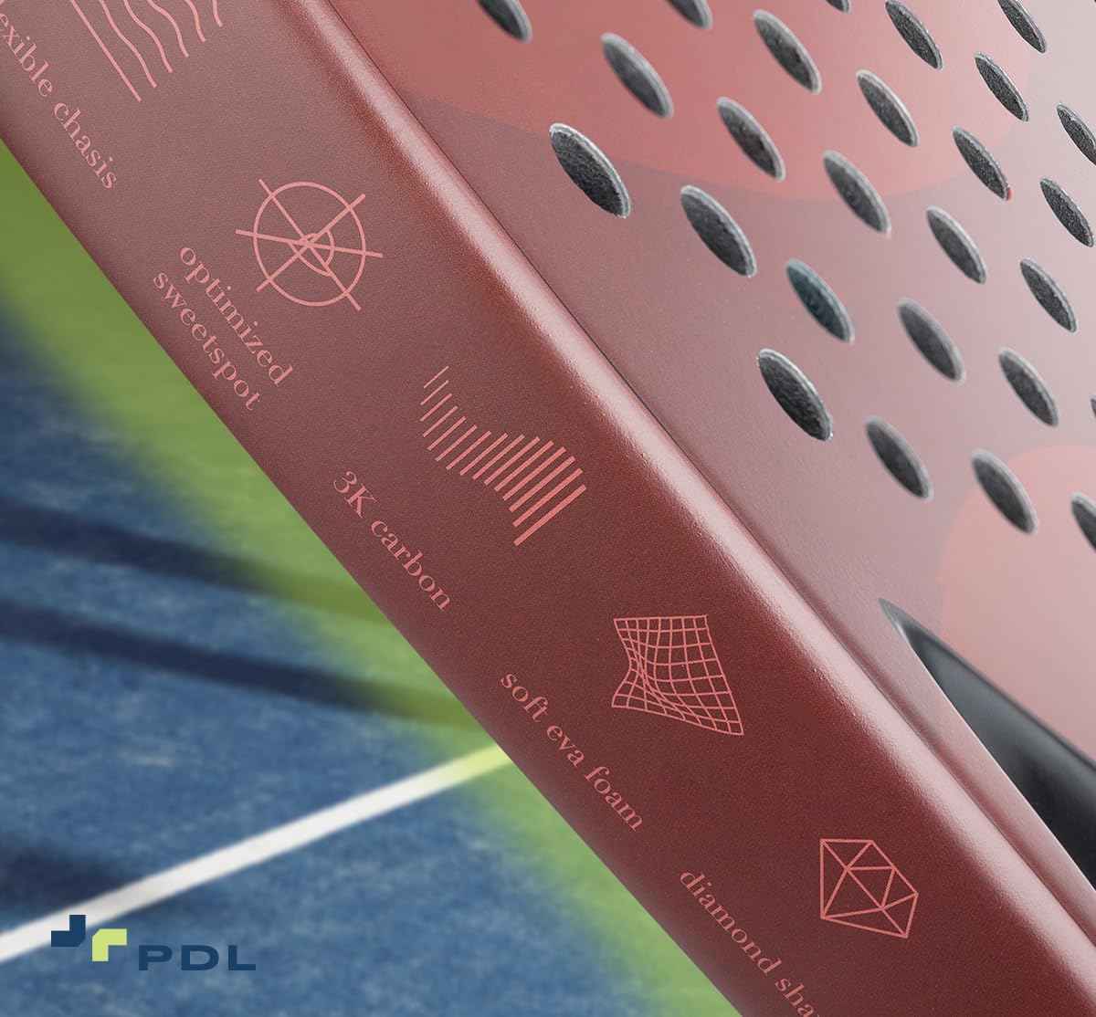 Pala Padel PDL Rojo 100% Carbono 3K con Núcleo EVA para Potencia y Precisión