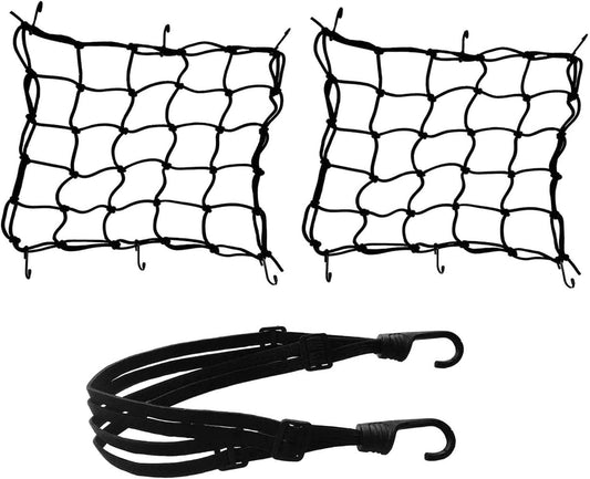 GLURIZ 3 Redes para Motocicleta, Correa de Casco Cuerda Moto, Red Elástica Moto, Correa de Carga Moto, Elástica Moto Red de Equipaje, Carga Equipaje Ajustable con Ganchos, Elásticos Arañas Redes