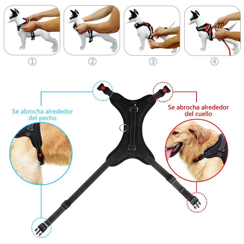 Jasonwell Collar para Perro - Pequeño Mediano Grande Pechera para Perro con Correa y Mango de Control Harnes Ajustable Reflectante Transpirable para Caminar Viajar Entrenar (Negro, S)