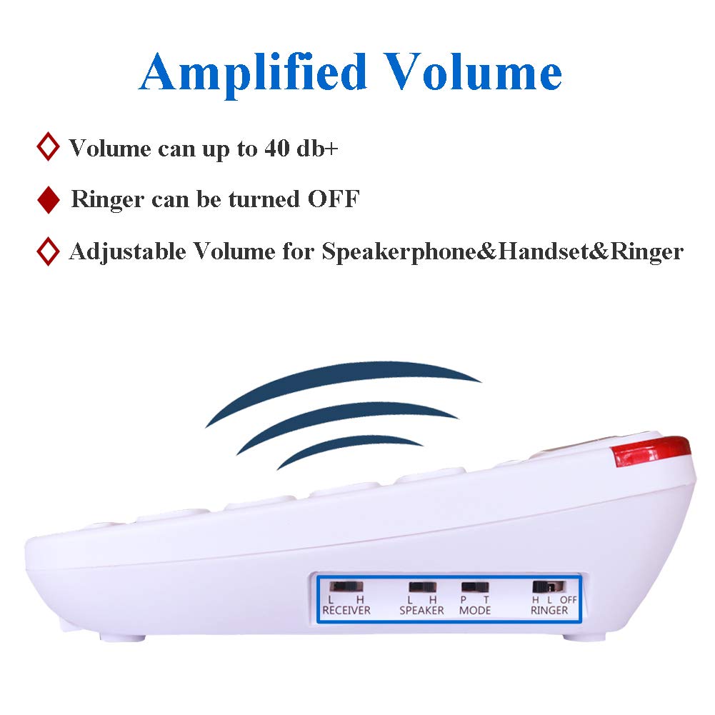 Teléfono con botón grande para personas mayores con cable para teléfono fijo para personas mayores con asistencia de cuidado de imágenes para personas mayores amplificado para pared de ayuda auditiva