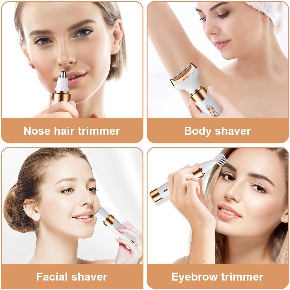 Depiladora Electrica Mujer,Rasuradora Mujer, Portátil Sin Dolor 4 En 1 Navaja De Afeitar Para Mujeres, USB Recargable，Afeitadora femenina sin dolor para el vello facial, cejas, axilas y zona del bikini. (oro1)
