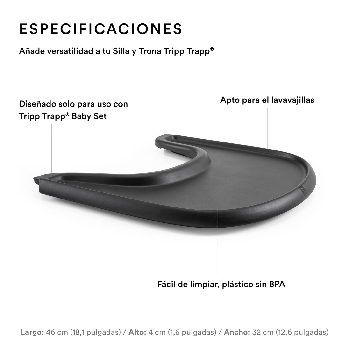 Stokke Bandeja, Diseñada exclusivamente para la Silla Tripp Trapp - Fácil de usar y limpiar - Hecha con plástico sin BPA - Para niños de 6-36 meses (Black)