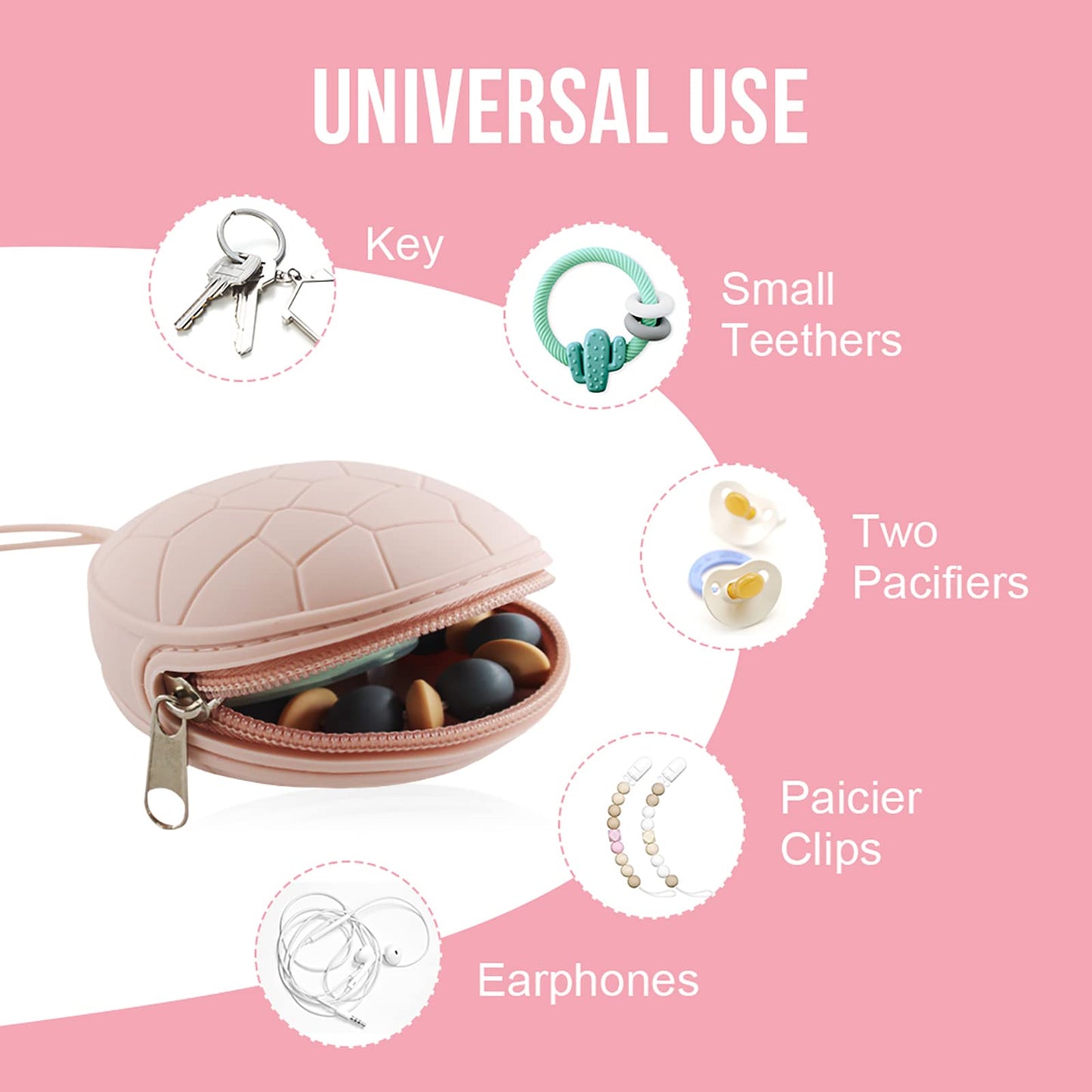 Juego de Fundas para Chupete Smlpuame Gris Rosa con Bolsas de Silicona y Cajas Transparentes