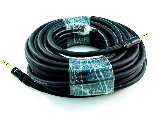 Cable Mono Premium de 1/4 Pulgadas TRS Premier Serie Negro con Chapado en Oro 16AWG de 50 Pies