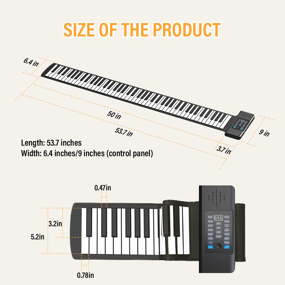 KONIX - Piano enrollable de 88 teclas, teclado portátil recargable actualizado, 128 ritmos, 128 tonos, piano de teclado desplegable con visualización LED, función MIDI, el mejor regalo para niños y principiantes