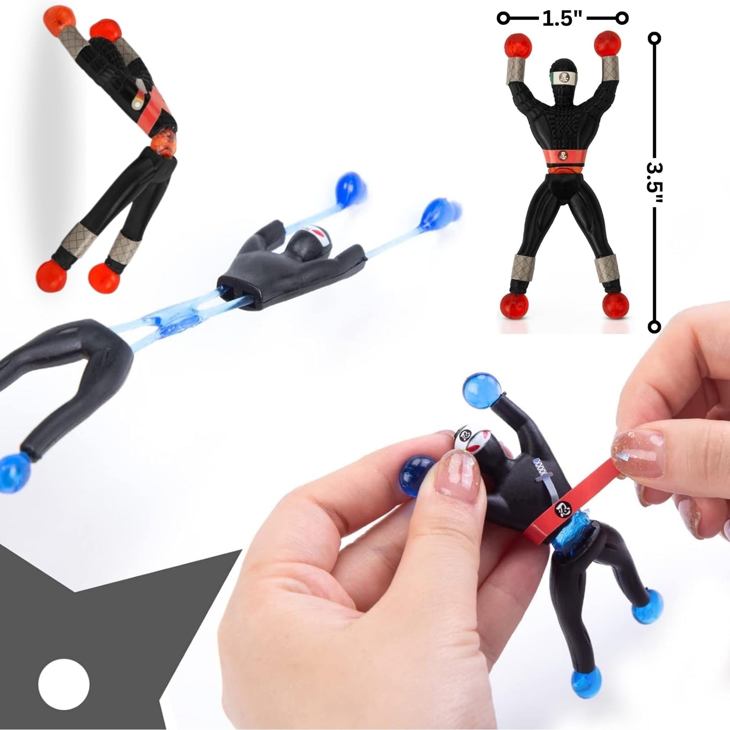 Liberty Imports Ninjas adhesivas para escalar en la pared con calcomanías de disfraces de bricolaje, escaladores elásticos para ventanas, recuerdos de fiesta, juguetes novedosos, para escalar, hombres rodantes para niños (paquete de 24)