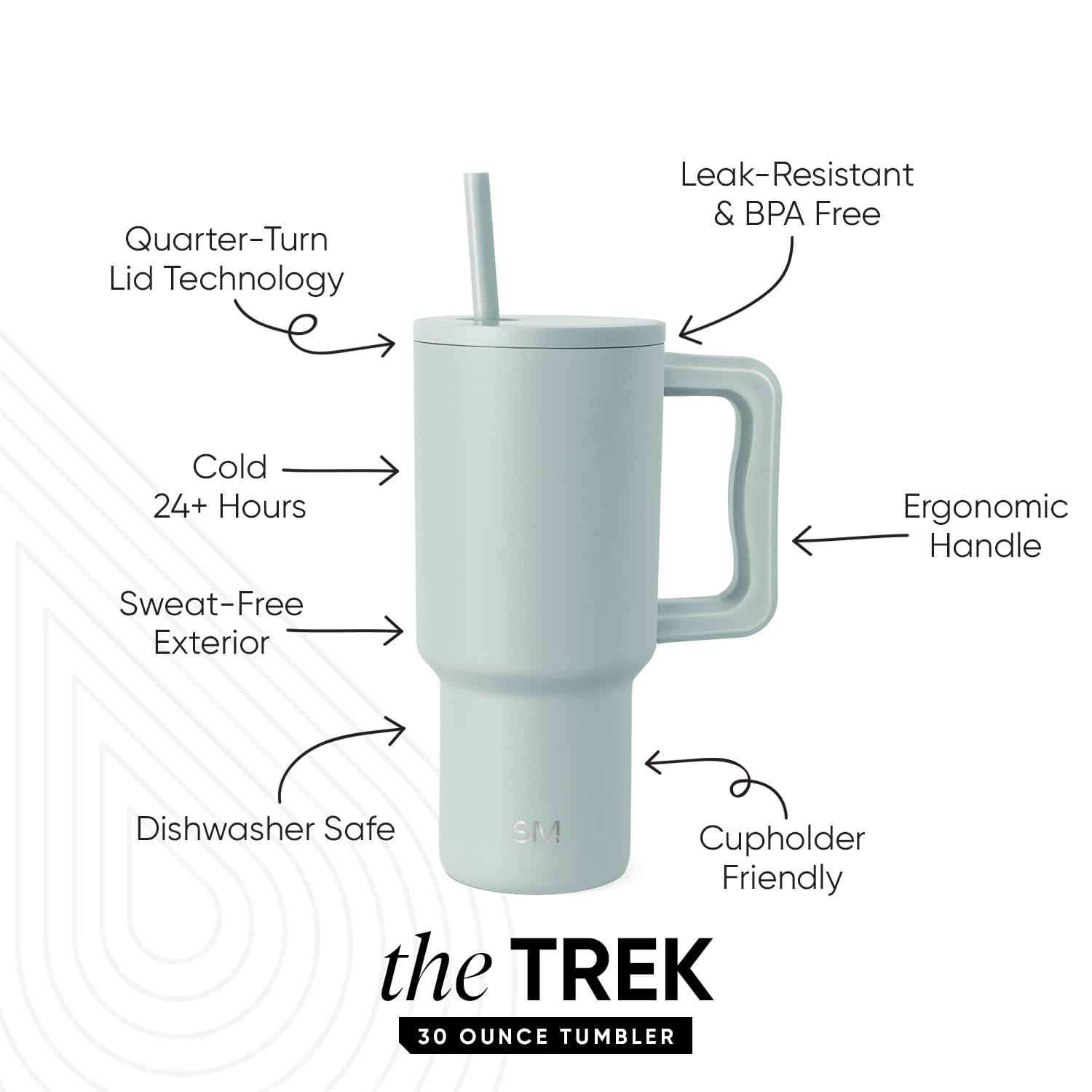 Vaso Térmico Simple Modern Sea Glass Sage con Asa y Pajita 890ml