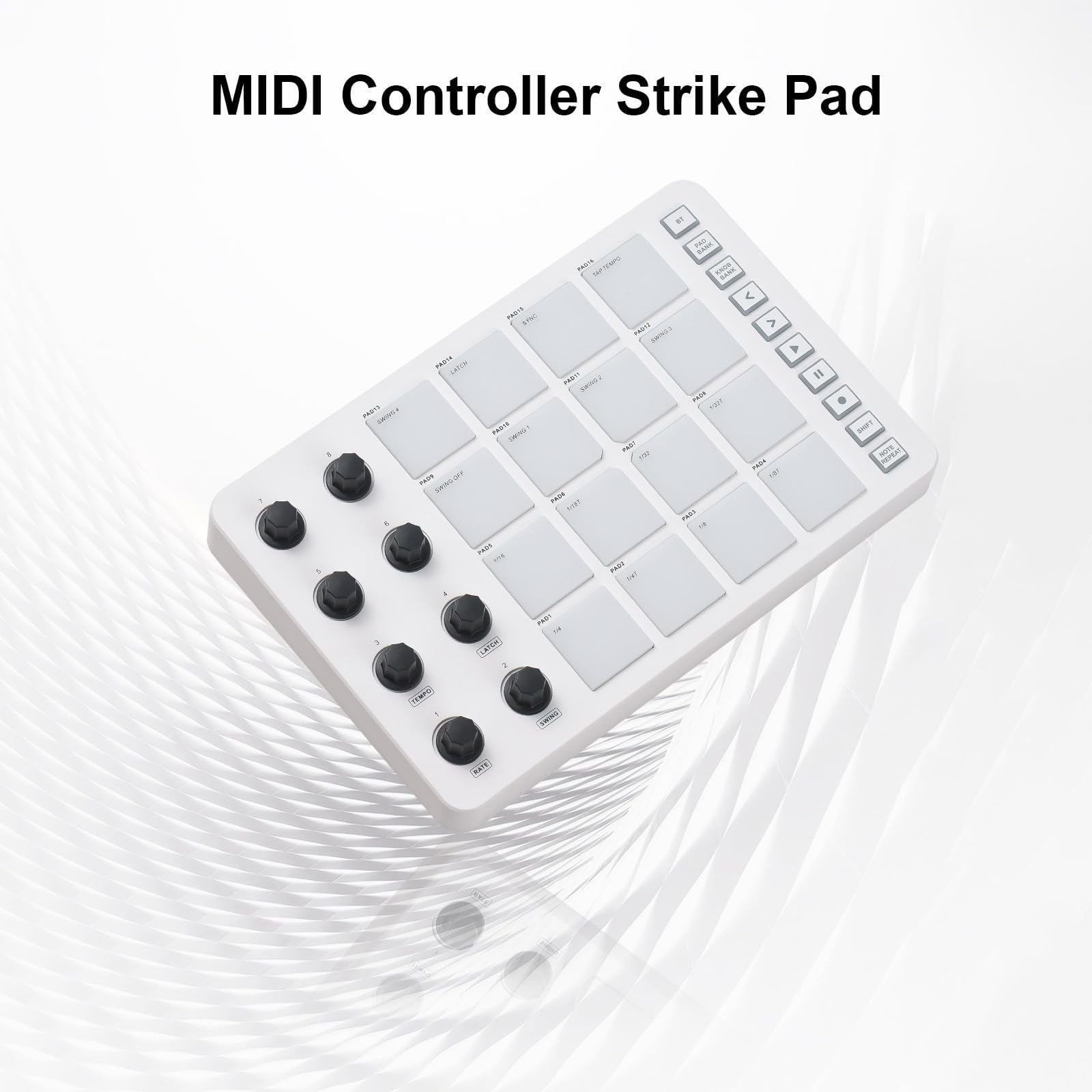 Controlador MIDI Pad Uzelia Negro Creador de Ritmos Portátil con 16 Beat Pads Retroiluminados RGB y 8 Perillas Asignables para Mac, iOS y Android