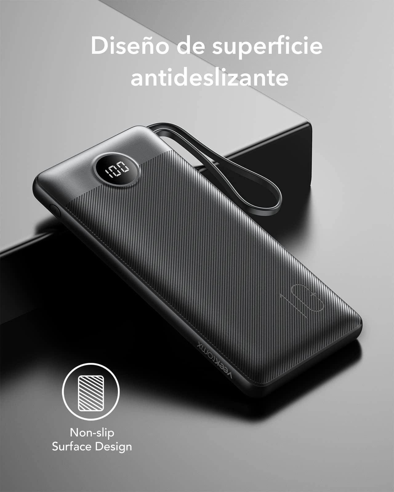 Batería Externa MOFIT 10000mAh Negra con Cables Integrados y Pantalla LED