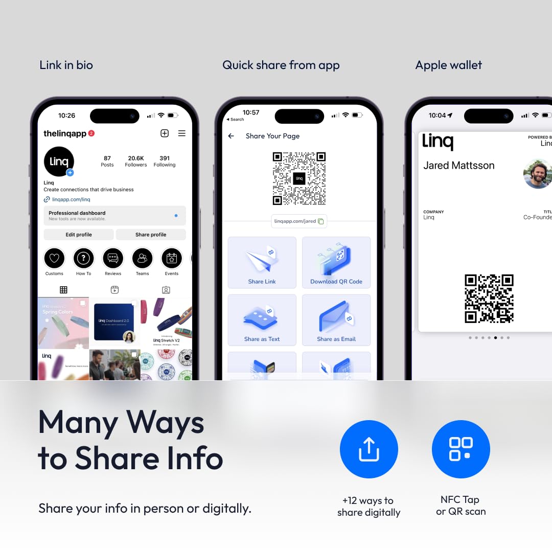 Linq Tap - Tecnología NFC Tap - Añade a tu teléfono para compartir información de contacto, redes sociales, sitios web y mucho más. (Blanco)