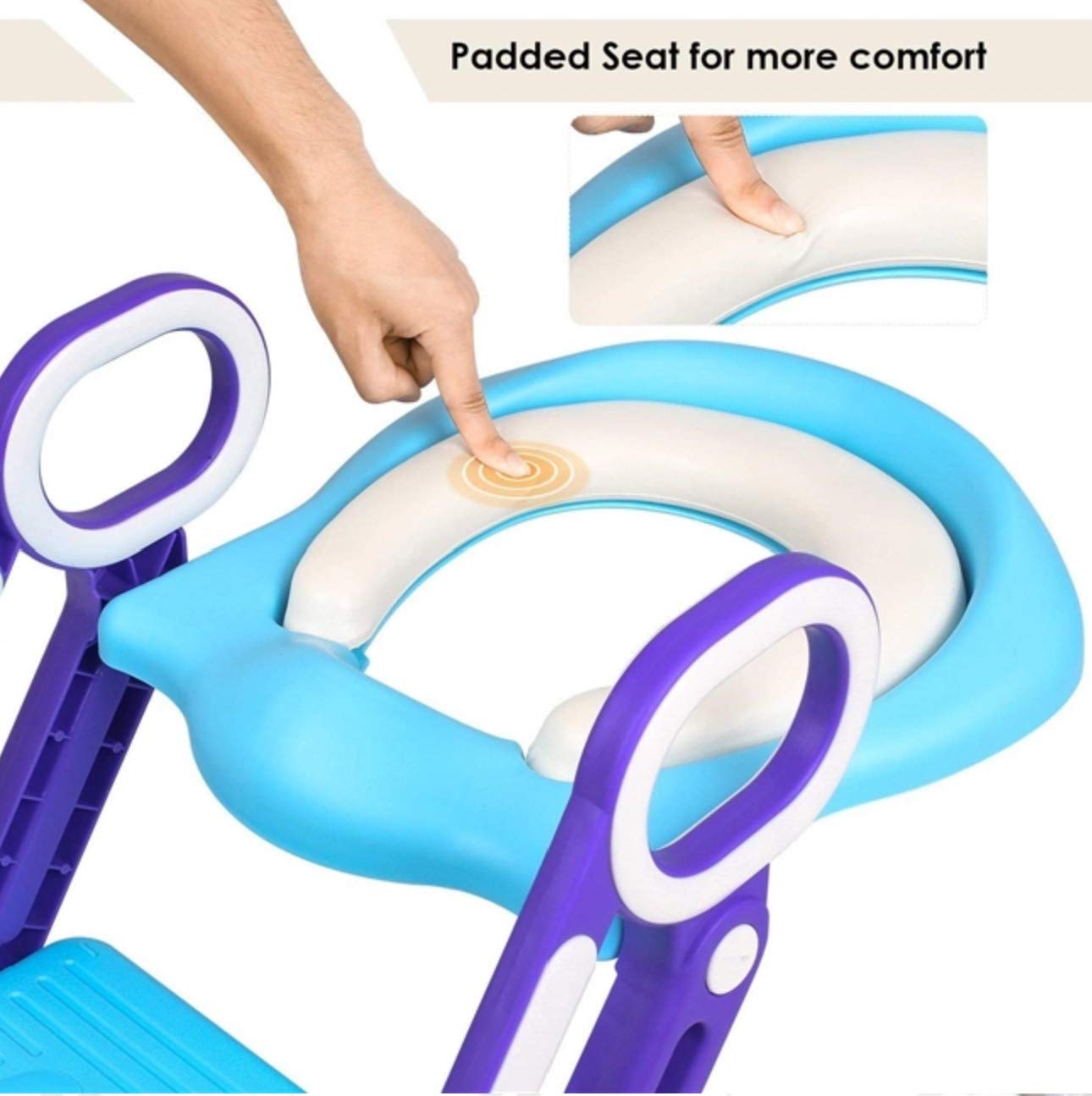 PAPU BABY Asiento Entrenador para Inodoro Acolchonado con Escalera (Morado/Azul)