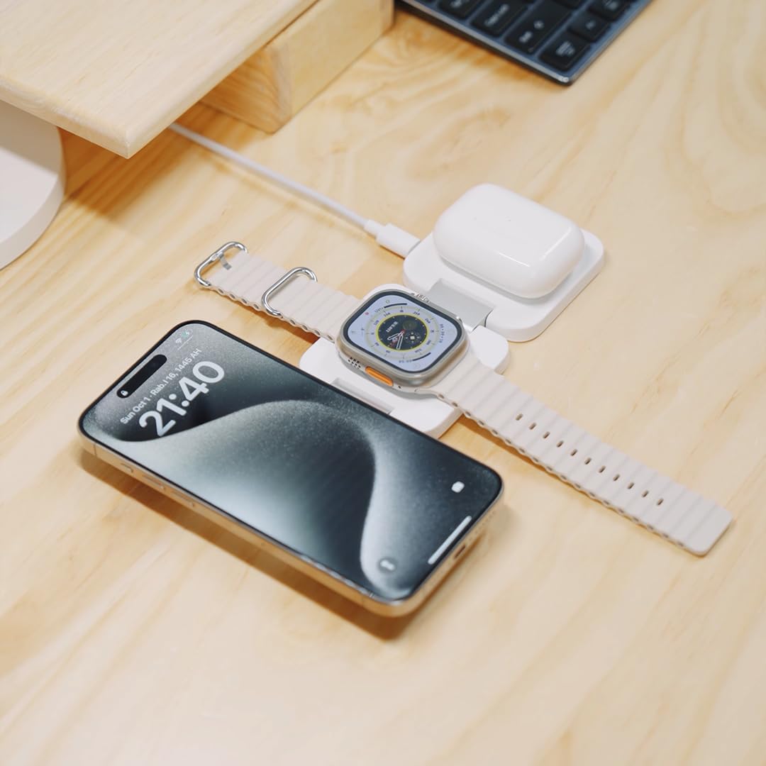 Estación de Carga Inalámbrica Magnética Rápida KU XIU X55 Negra 3 en 1 para Dispositivos Apple