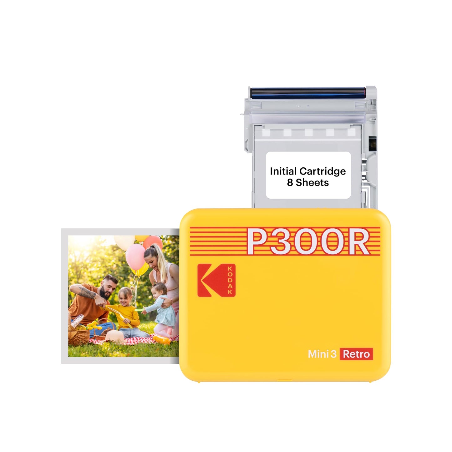 KODAK Mini 3 Retro 4PASS Impresora de Fotos Portátil (7,6x7,6cm) + 8 Hojas, Amarillo
