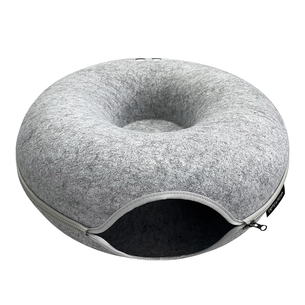 liefoytimn - Cama túnel para gatos, cama para gatos de dona, mirilla de ventilación divertida, cama desmontable con cierre para gatos, fieltro lavable, cama universal para todas las estaciones,