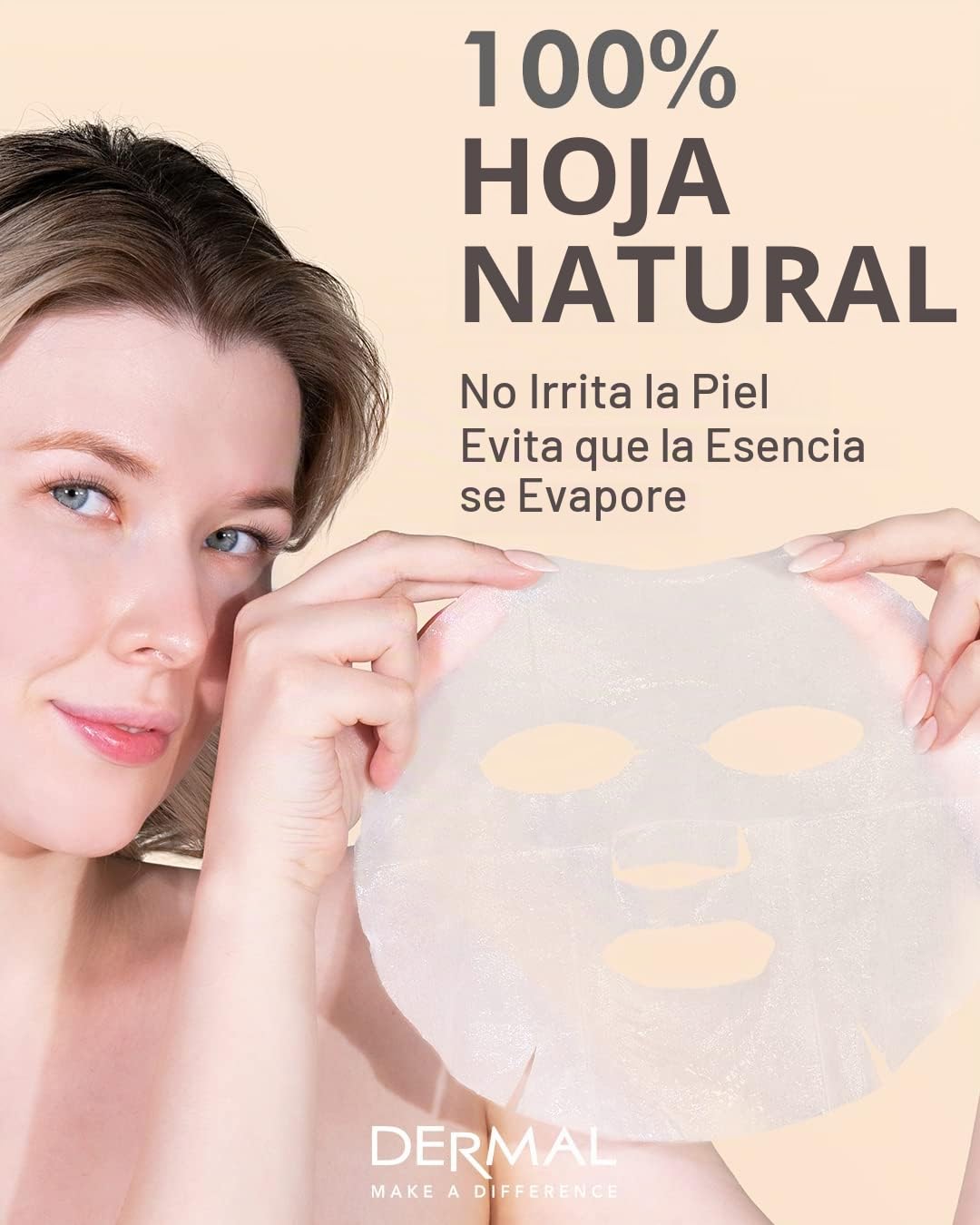 DERMAL 10 Mascarillas Faciales Antiedad con Colágeno para Piel Sensible