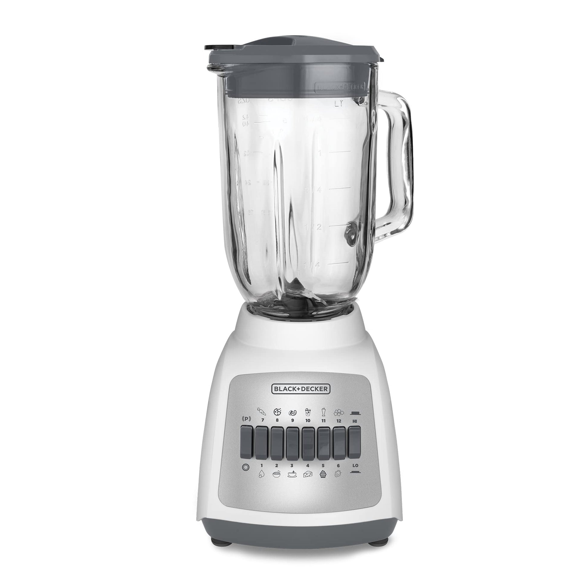 BLACK+DECKER Licuadora DuraPro, 12 Velocidades con 4 Cuchillas y Jarra de Vidrio 1.25lts, 500 Watts de Potencia, BLBD210GW-MX