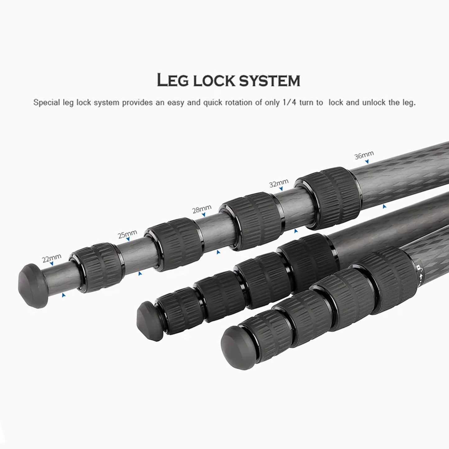 Leofoto - Trípode de viaje ligero de fibra de carbono de 60 pulgadas, trípode compacto profesional para cámara DSLR video, carga máxima de 45 lb/20 kg (LS-365CX)
