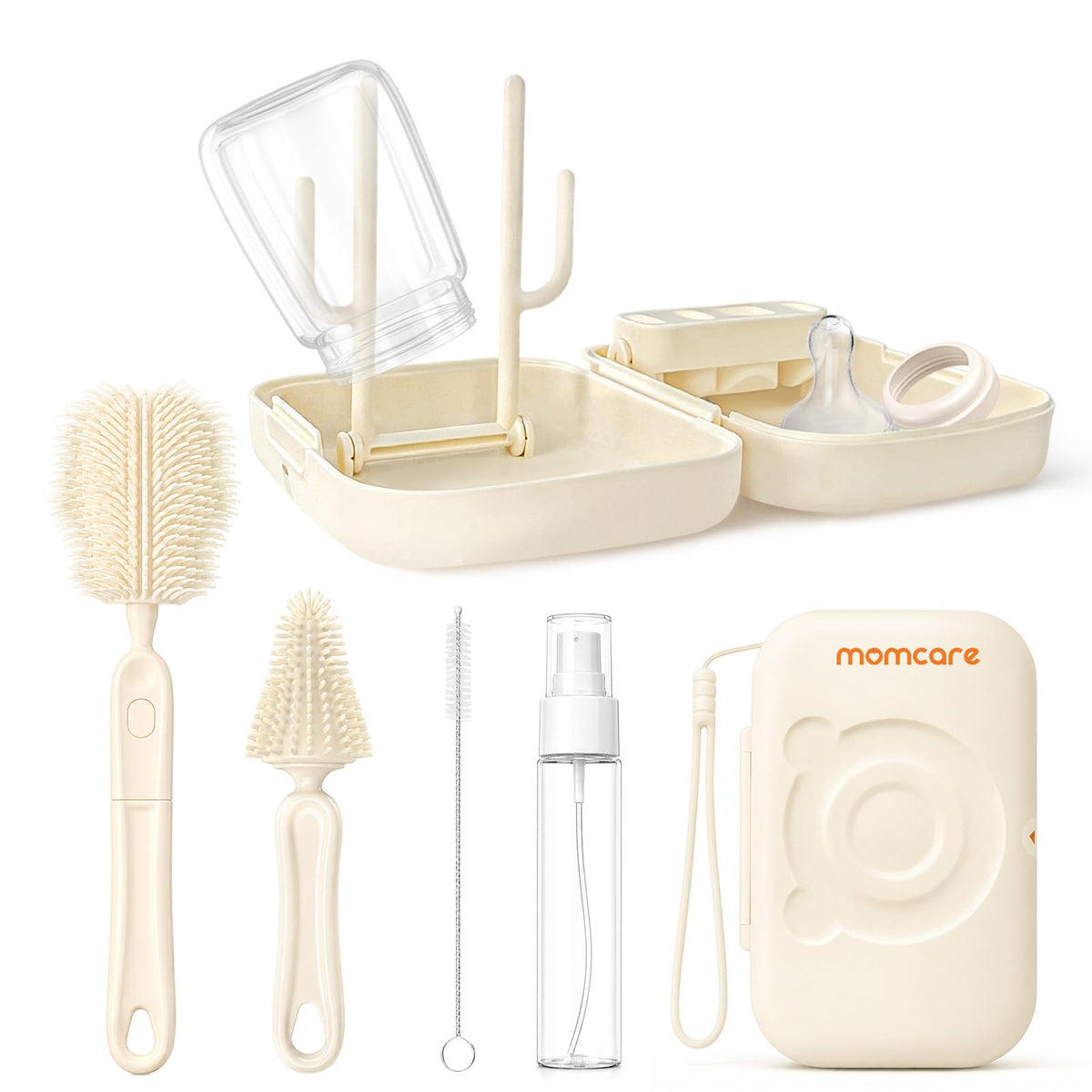 Momcare 6 en 1 cepillo para polvo de silicona para biberones con estante de
