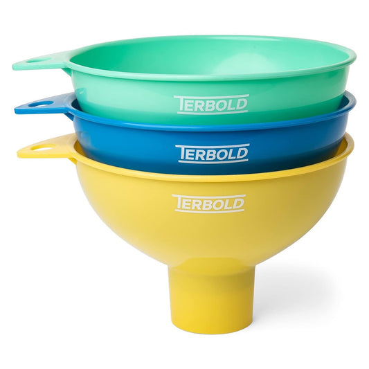 Embudos de Enlatado Terbold Azul, Verde y Amarillo para Botellas y Tarros de Albañil en Cocina