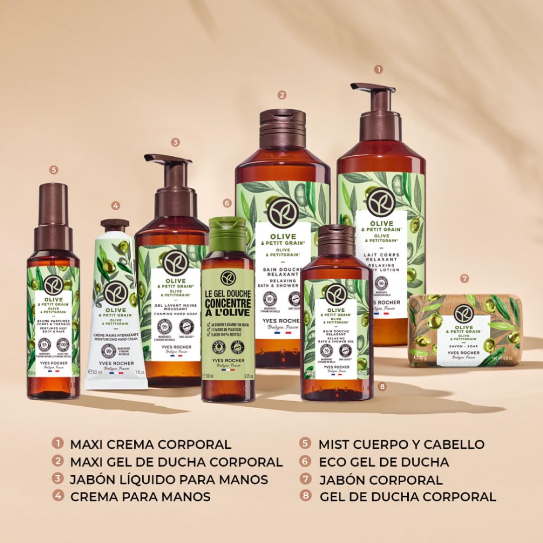 Yves Rocher MAXI TRI PACK Geles de ducha Aromas Relajantes y Estimulantes: VAINILLA FRANCESA + OLIVA Y NARANJO + MANGO Y CILANTRO de 400 ml C/U