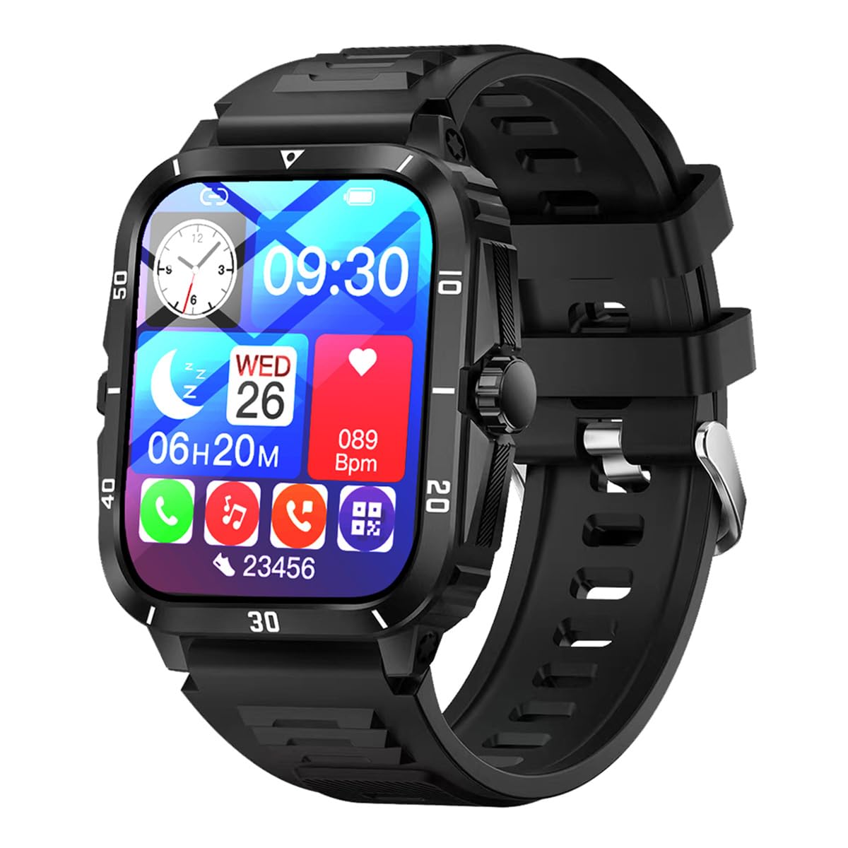Smartwatch STF Kronos Insignia Negro con Pantalla de 2 Pulgadas y Protección IP65 para Salpicaduras