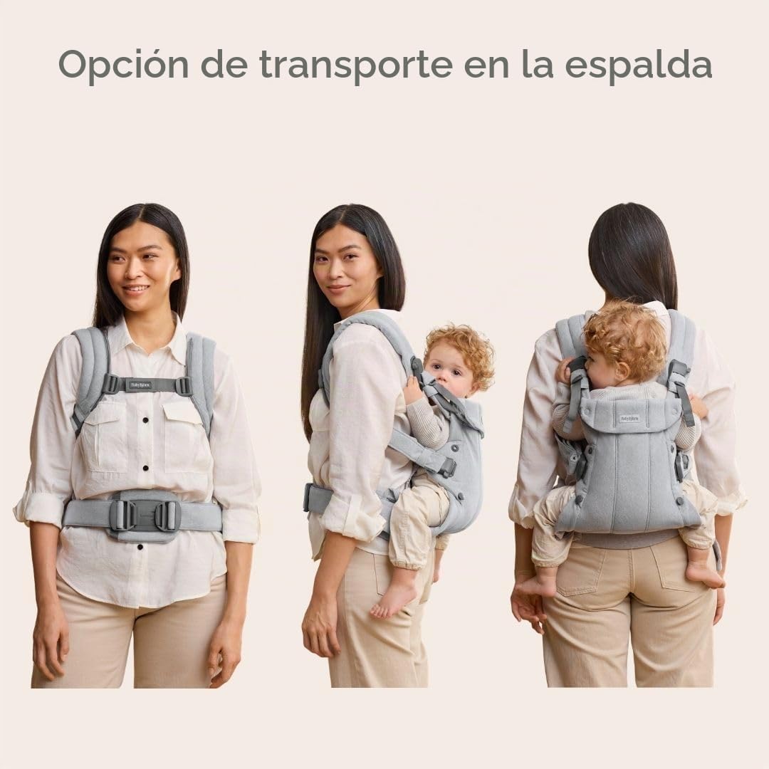 BabyBjörn Canguro Portabebé Harmony, Tejido Jaspeado, Gris claro | Ergonómico, para recién nacidos hasta los 3 años (3.2–15 kg), 4 posiciones, posición de piernas ajustable, suave y cómodo