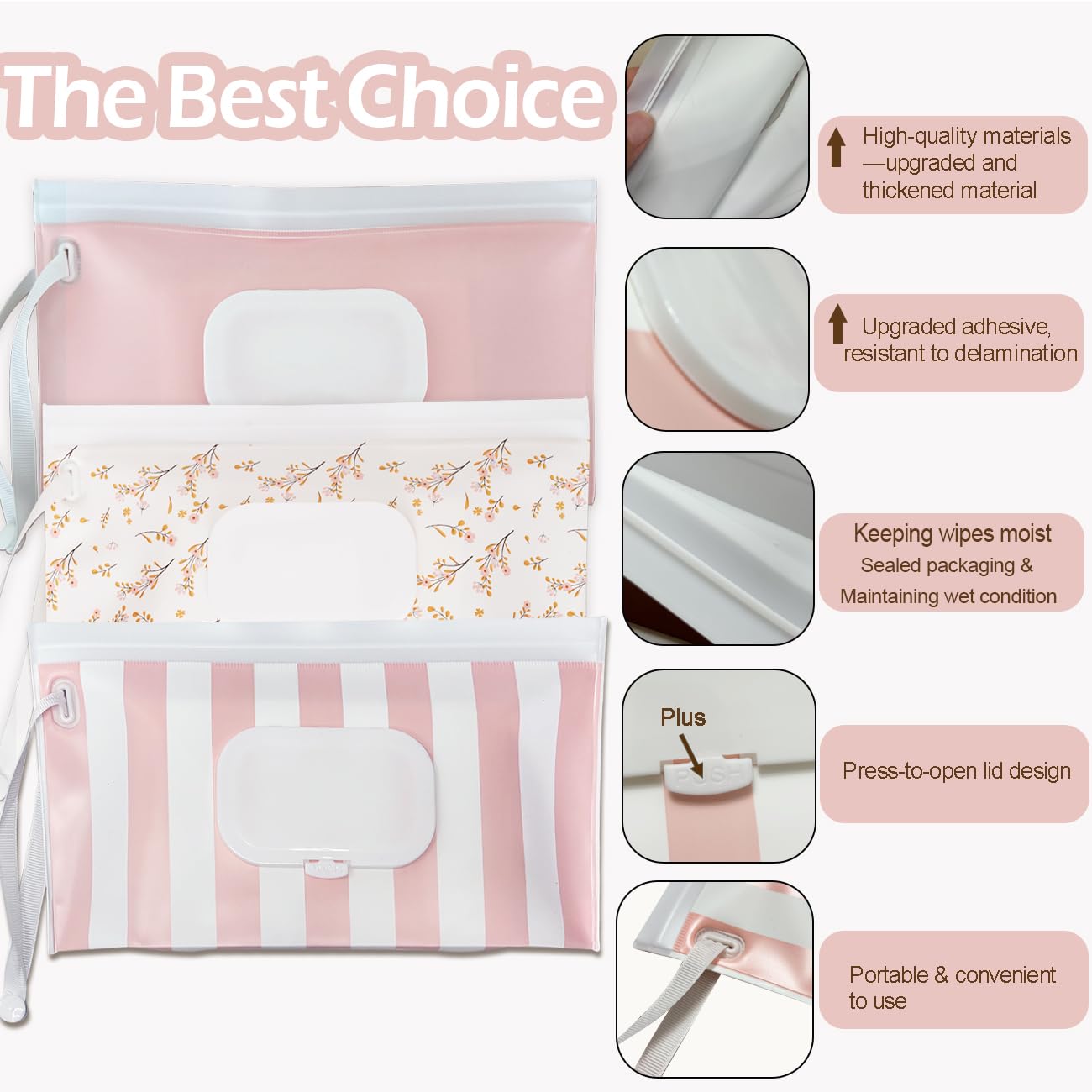 Soporte para toallitas para bebé, dispensador de toallas, paquete de 3 recipientes recargables portátiles, funda reutilizable para toallitas de viaje, impermeable y a prueba de polvo, soporte para