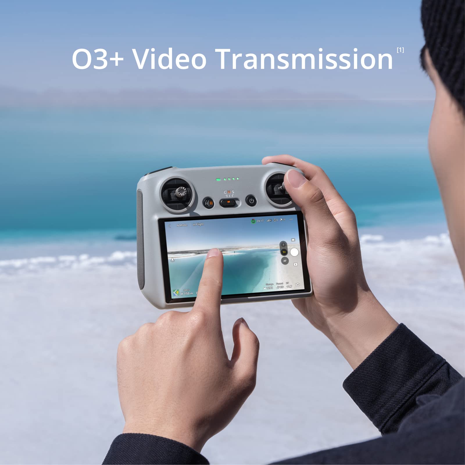 DJI RC, Mando a Distancia con Cuerpo Ligero, visualización FHD, batería de 4 Horas, Barras de Control de precisión, transmisión O3+