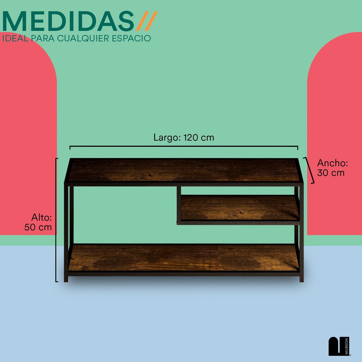Mueble para TV MUBSON Negro con 3 Repisas para Pantallas de hasta 50 Pulgadas